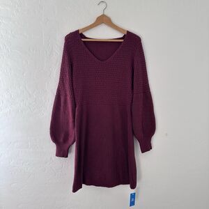 Cupshe Burgundy Size Medium Long Drop Sleeve Midi Sweater Dress Holiday NWT